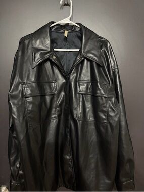 Fabletics Black Faux Leather Button-Up Jacket